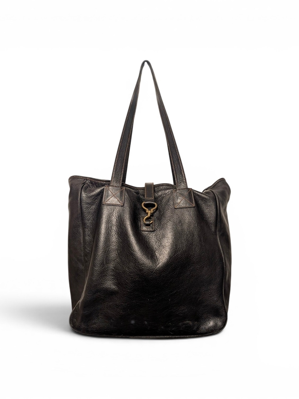 Lauren Ralph Lauren Black Pebbled Leather Slouchy Shoulder Tote